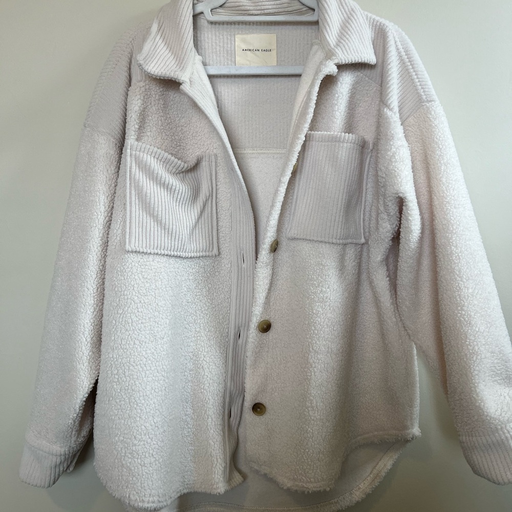 American Eagle Cozy Cream Button-Up Jacket